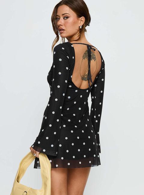 Lukea Long Sleeve Mini Dress Black Polka Dot Product Image