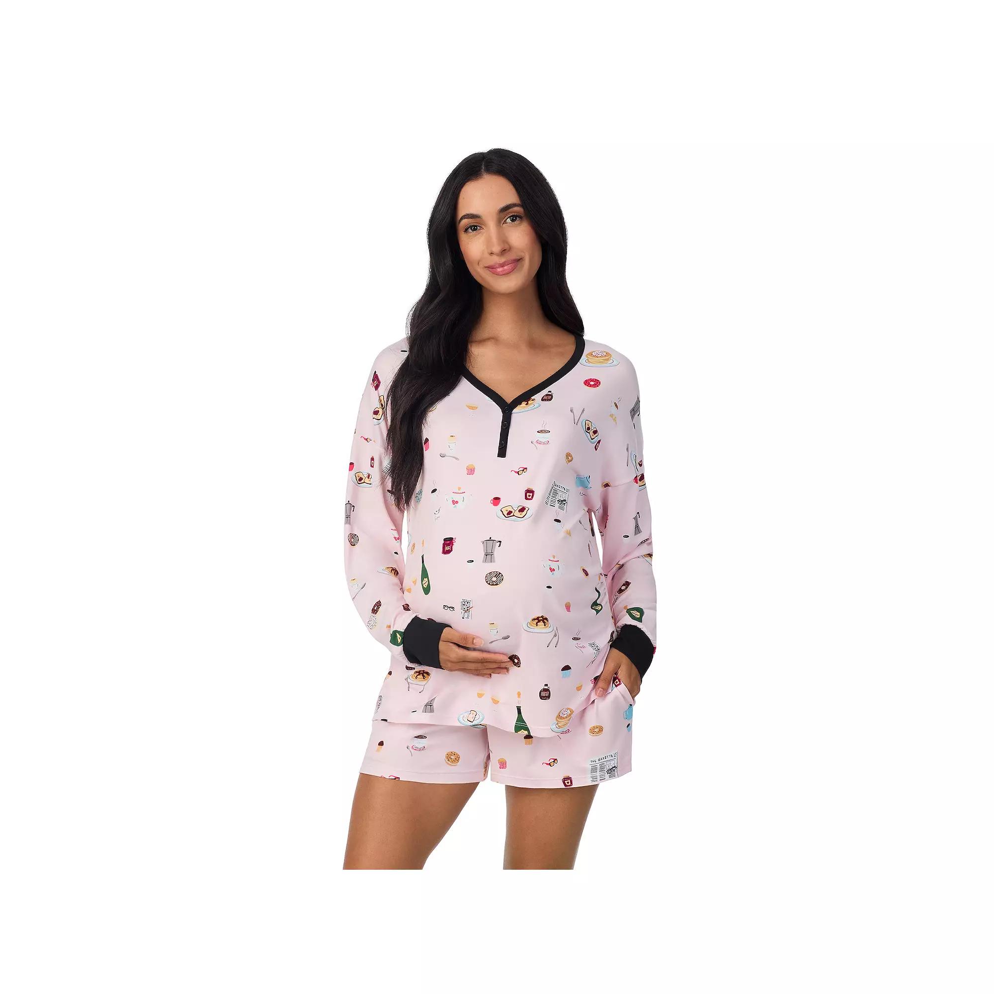 Maternity Beauty Sleep Social Long Sleeve Henley Pajama Top & Pajama Shorts Set, Women's,  Product Image