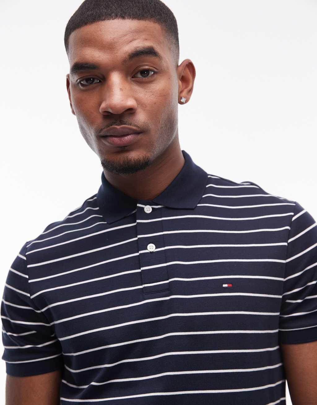 Tommy Hilfiger regular cotton polo shirt in navy stripe Product Image