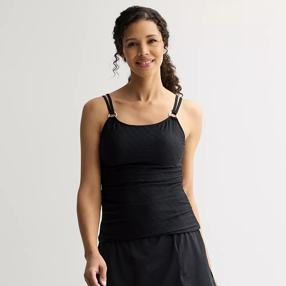 Women's Bal Harbour Solid Rouched Sides Ring Tankini Top, Size: XXL, Black Product Image