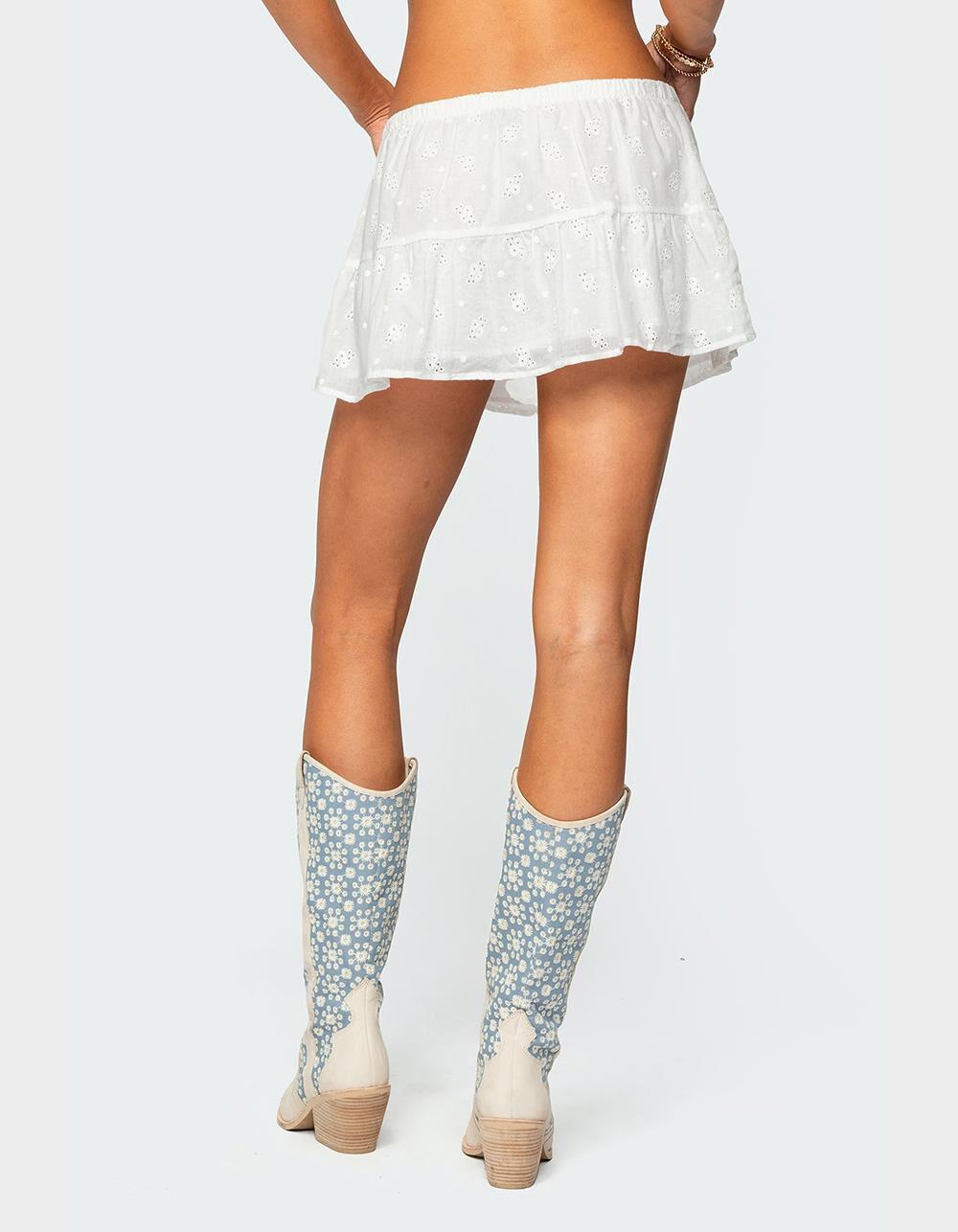 EDIKTED Dora Eyelet Flared Mini Skirt - WHITE Product Image
