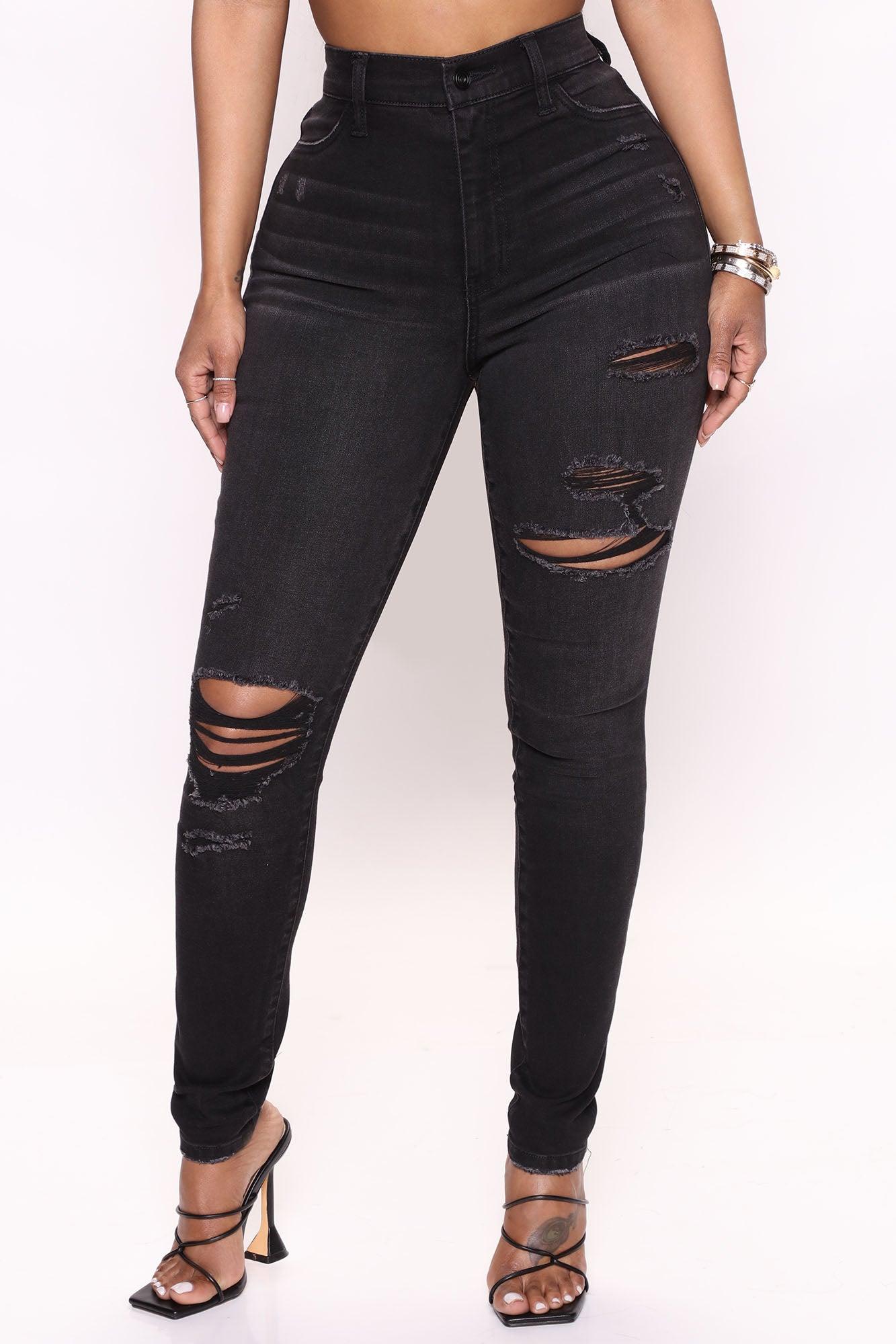 Classic Curvy Ripped Skinny Jeans - Black Wash Product Image