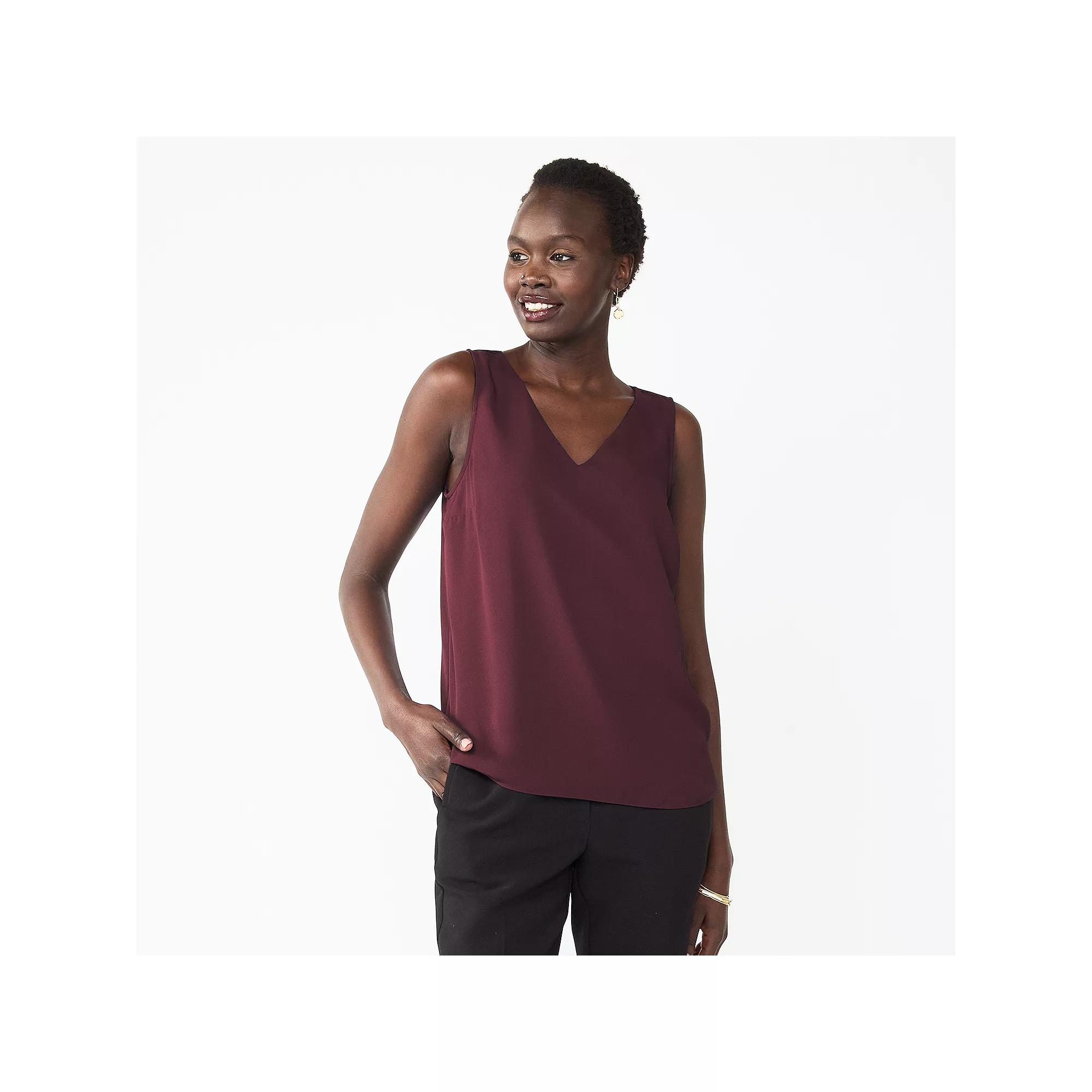 Women's Petite Nine West V-Neck Tank Top, Size: Medium Petite, Maddie Purple Product Image