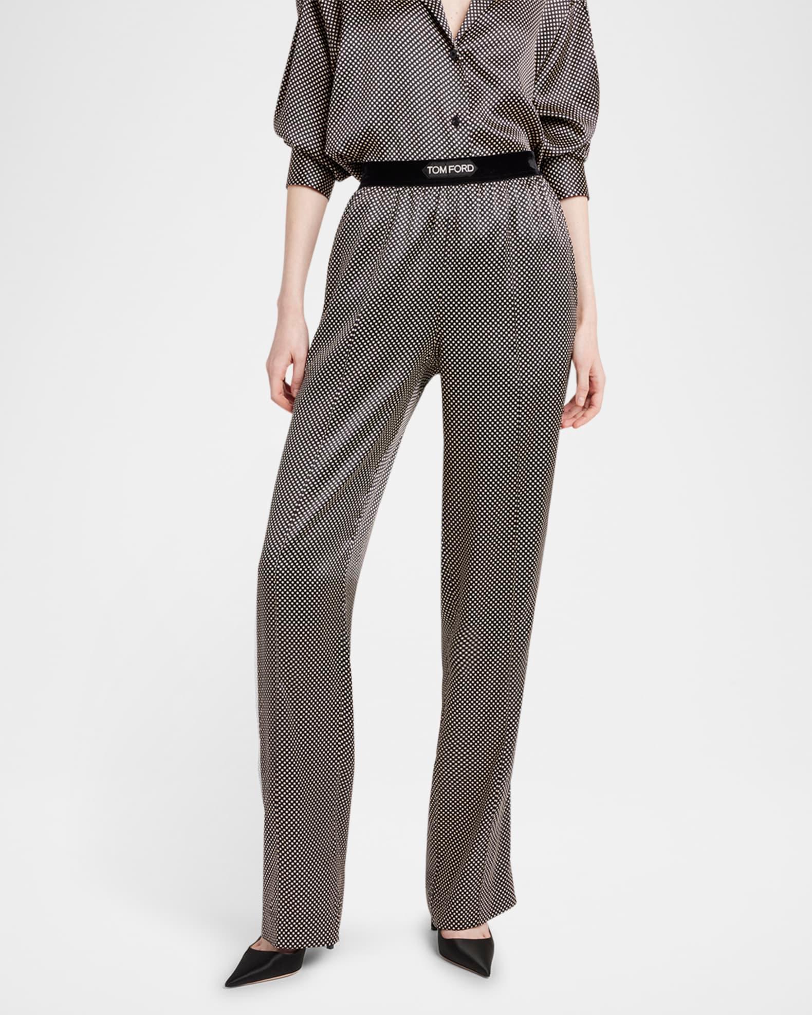 Polka Dot Print Stretch Satin Pajama Pants Product Image