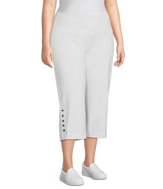 Intro Plus Size Aimee Side Button Trim Tummy Control Pull-On Capri Pants Product Image