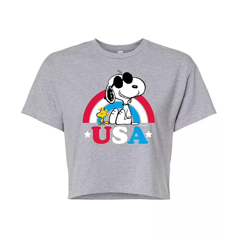 Juniors' Peanuts USA Rainbow Cropped Tee, Girl's,  Product Image
