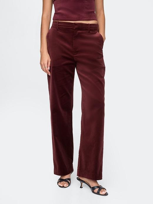 High Rise Velvet Straight Pants Product Image