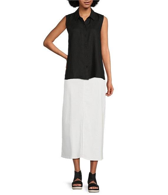 Eileen Fisher Organic Cotton Blend Denim Front Slit Straight Midi Skirt Product Image