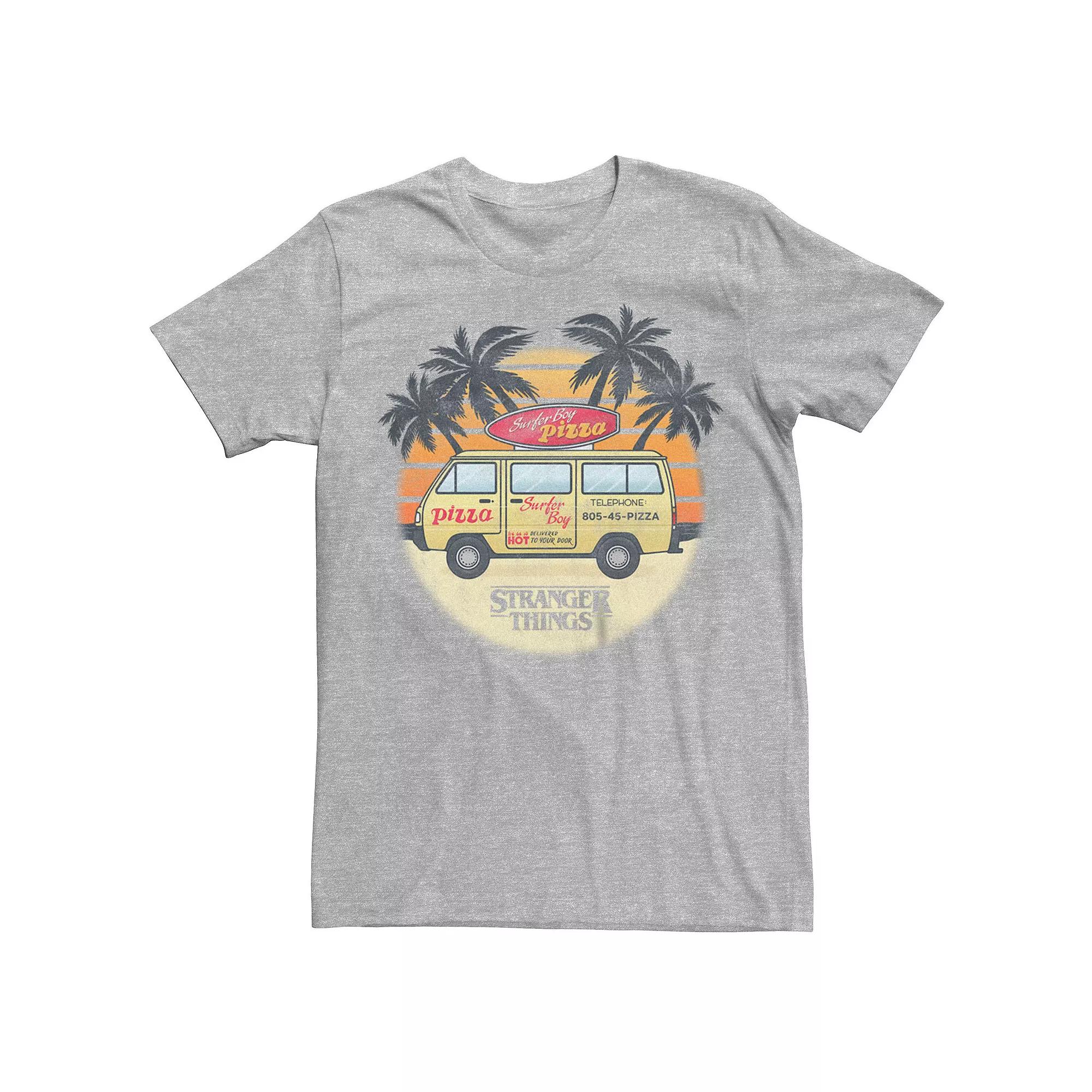 Men's Netflix Stranger Things Surfer Boy Pizza Tee, Size: XL, Athletic Grey Product Image