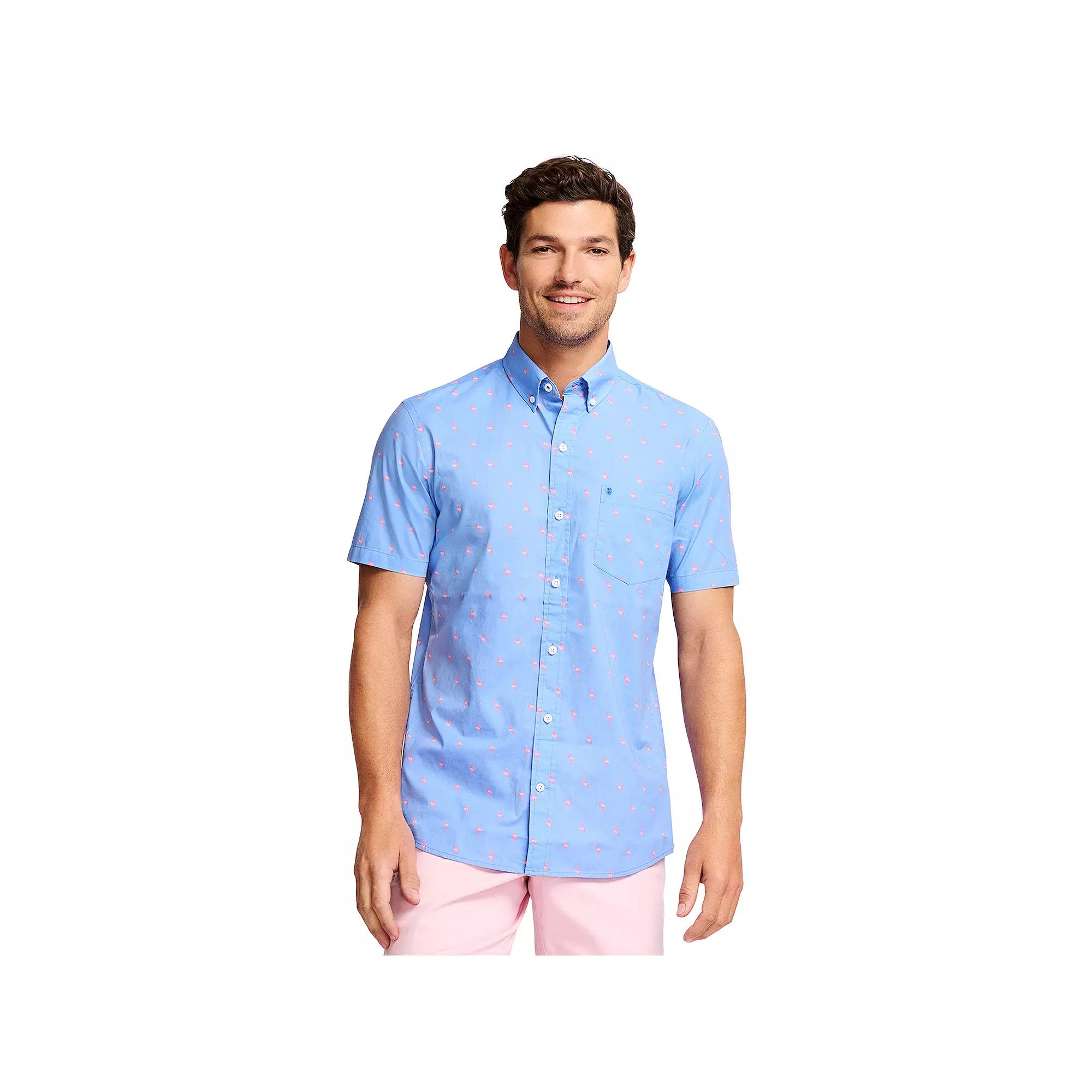 Men's IZOD Classic Breeze Printed Short Sleeve Button-Down Shirt, Size: Medium, Flamingos Product Image