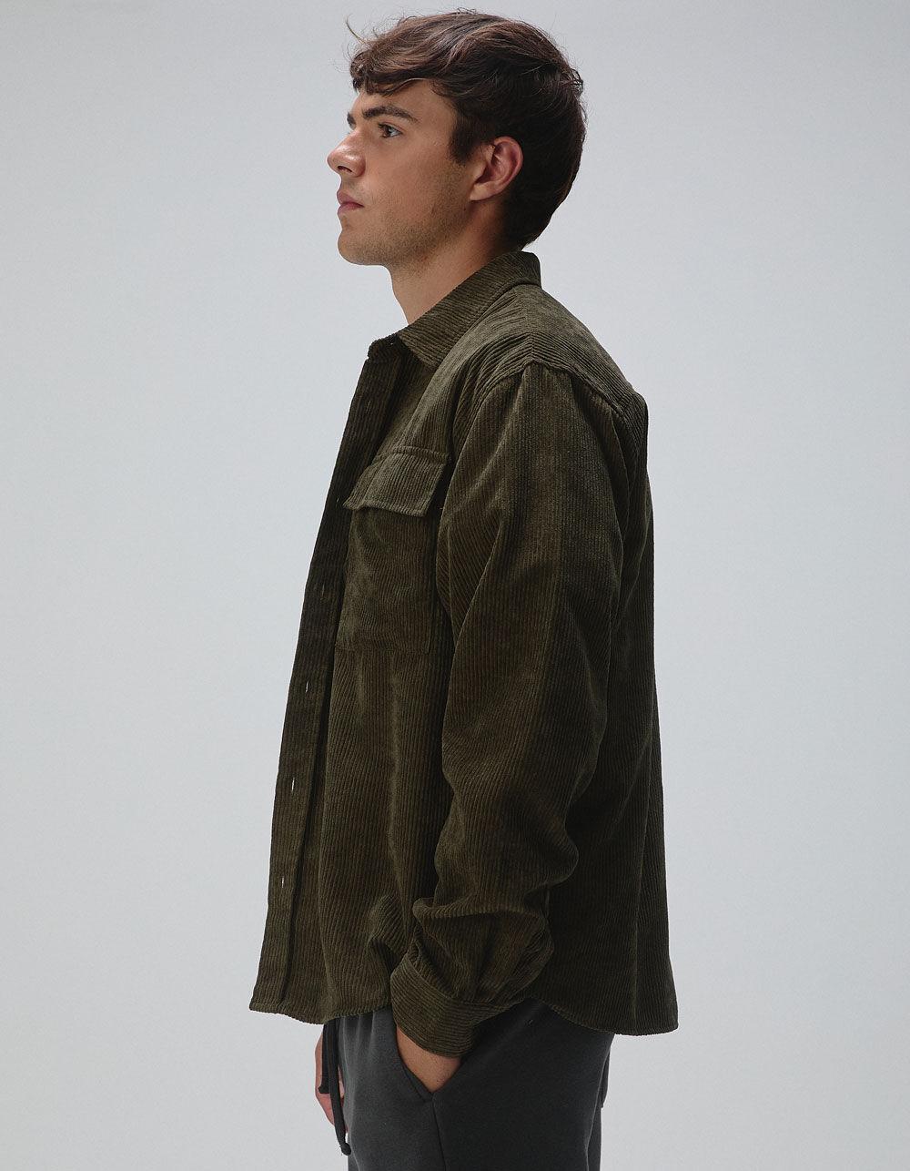 RSQ Oversized Mens Long Sleeve Corduroy Button Up Shirt - OLIVE Product Image