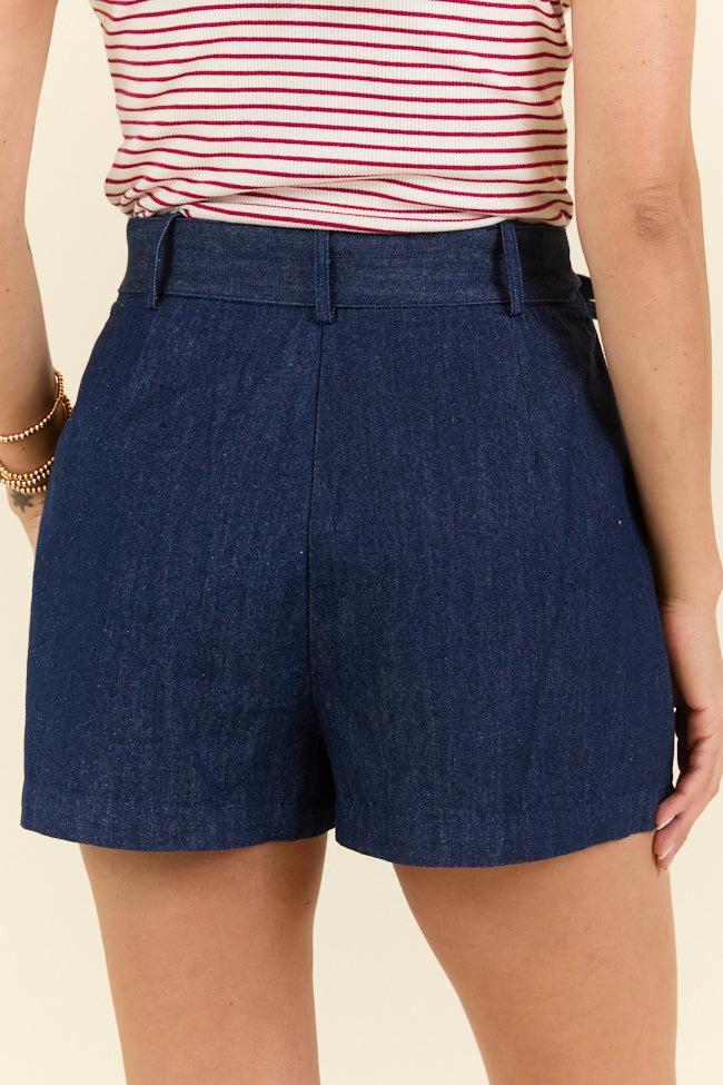 Wherever You Are Dark Wash Belted Denim Shorts FINAL SALE Product Image