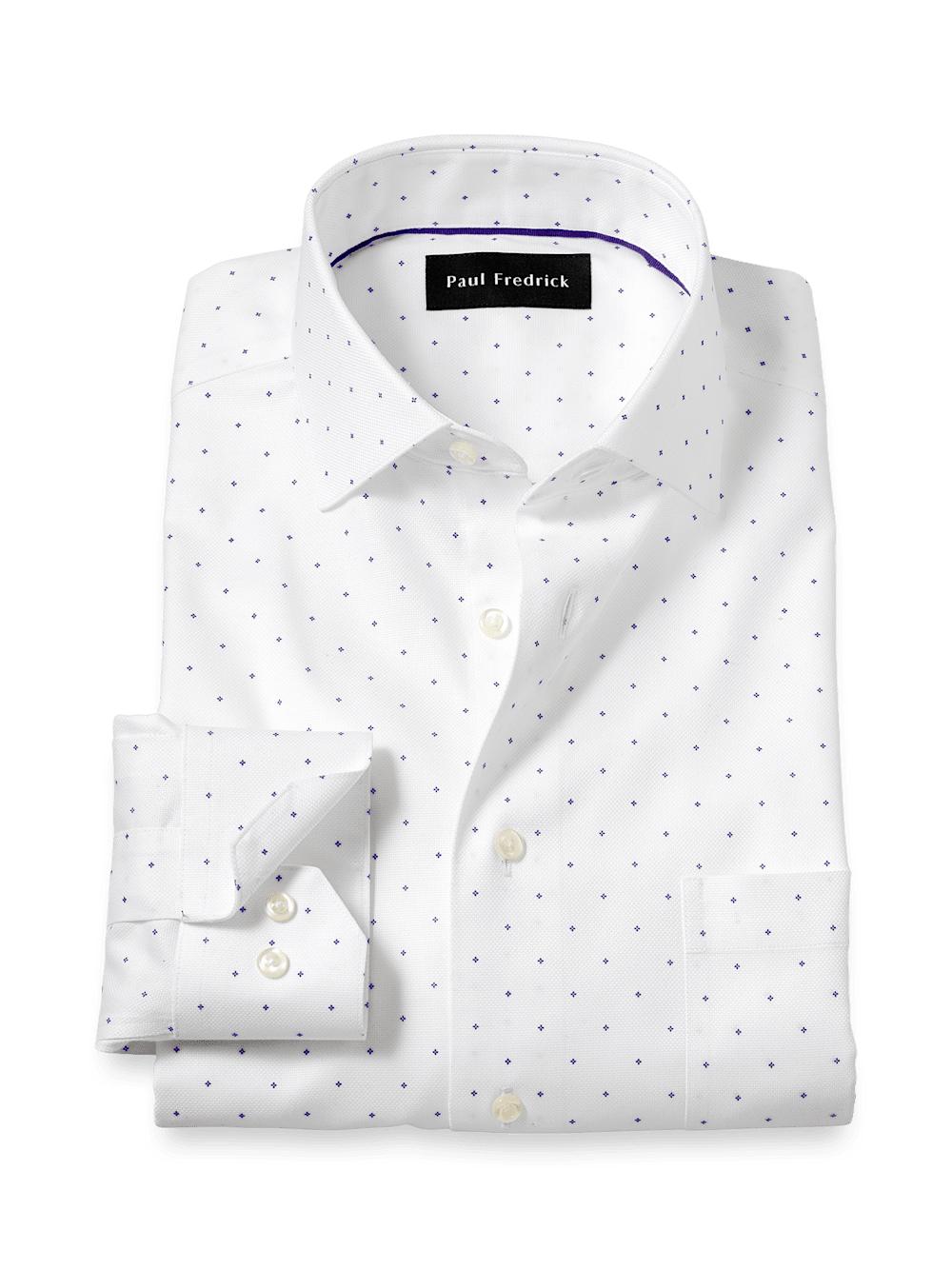 Comfort Stretch Non-Iron Geometric Dress Shirt - White/purple Product Image