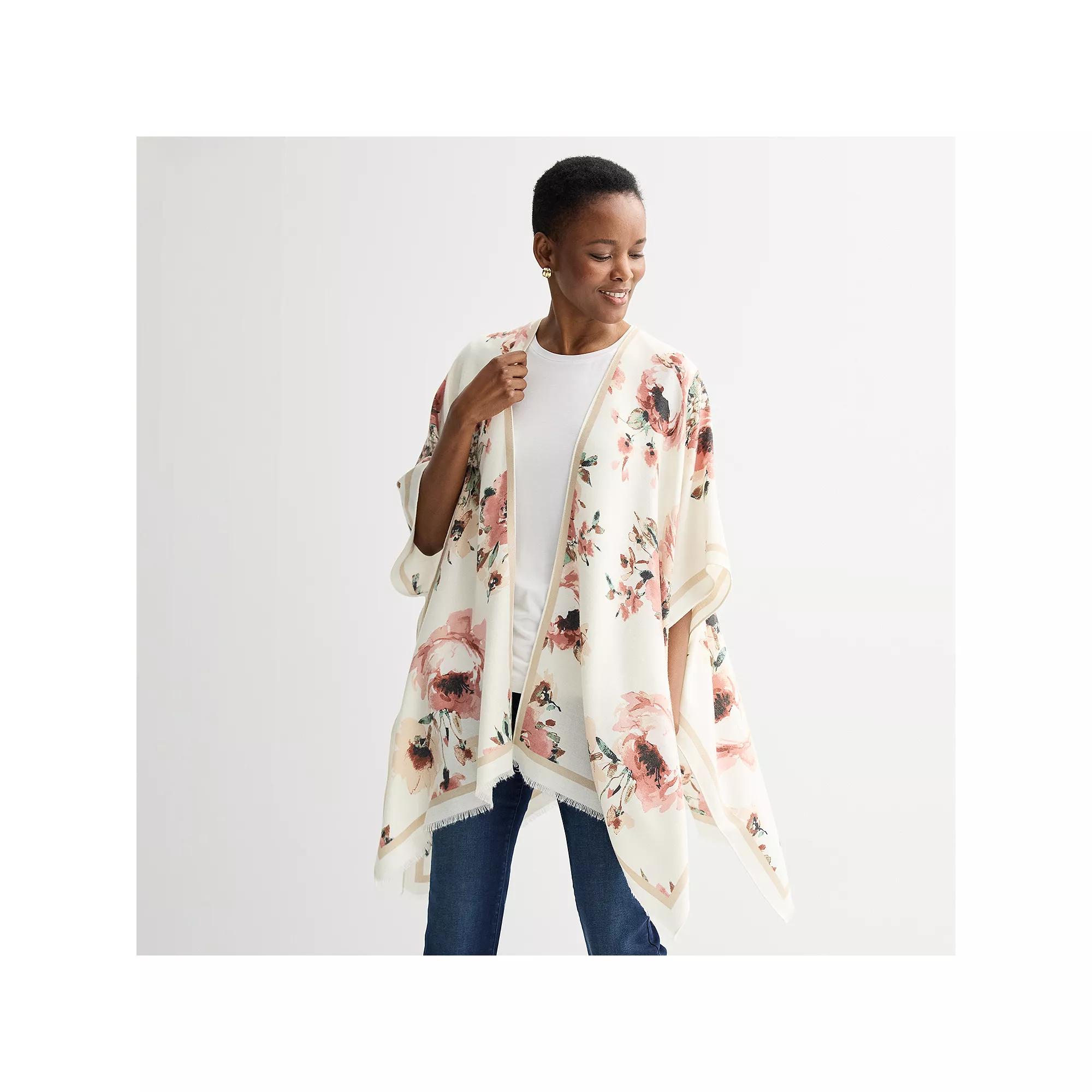 Women's Nine West Brushed Floral Printed Soft Ruana Topper, Team Product Image