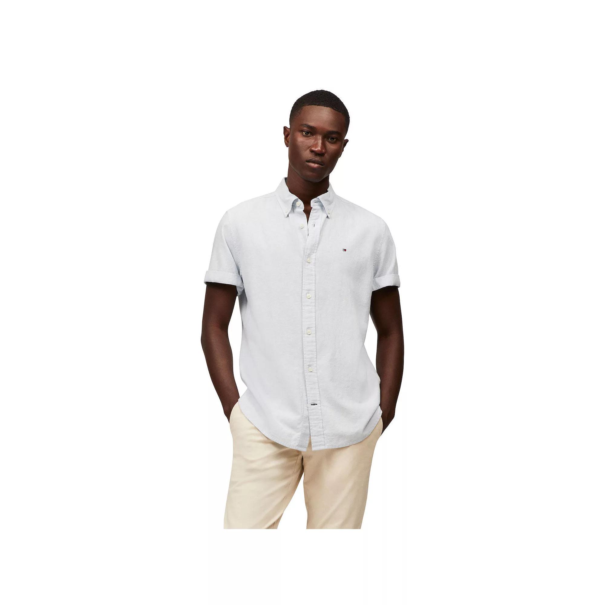 Men's Tommy Hilfiger Short Sleeve Linen Blend Solid Shirt,  Product Image