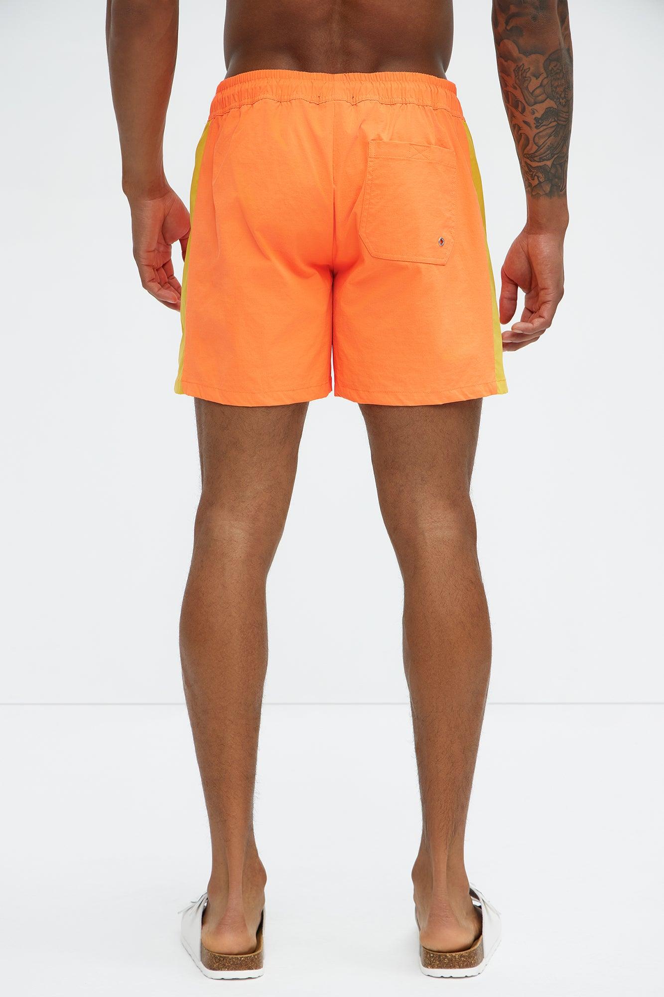 Contrast On The Side Swim Mid Trunk - Orange/combo Product Image