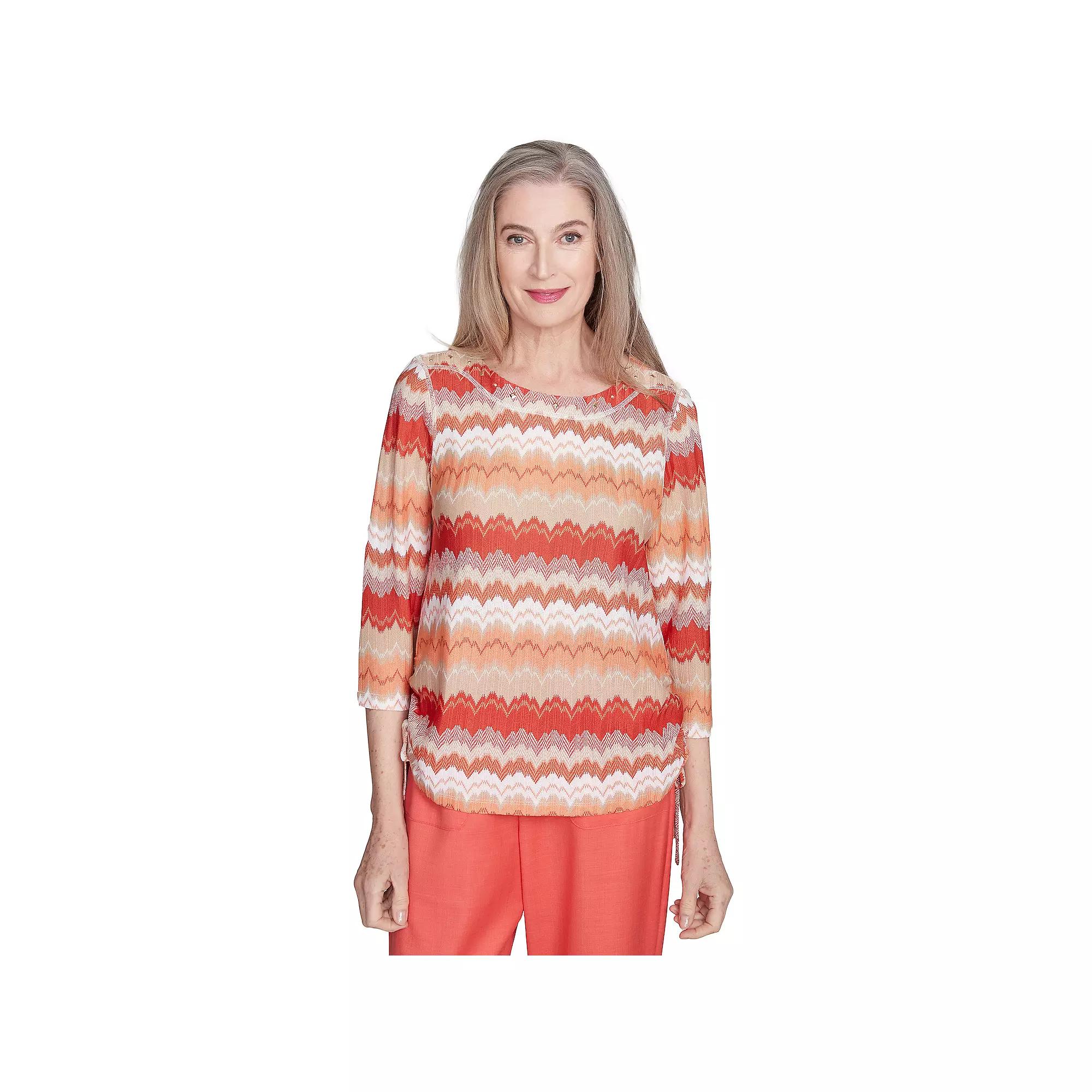 Petite Alfred Dunner Chevron Drawstring Top, Women's, Size: Large Petite, Orange Team Product Image