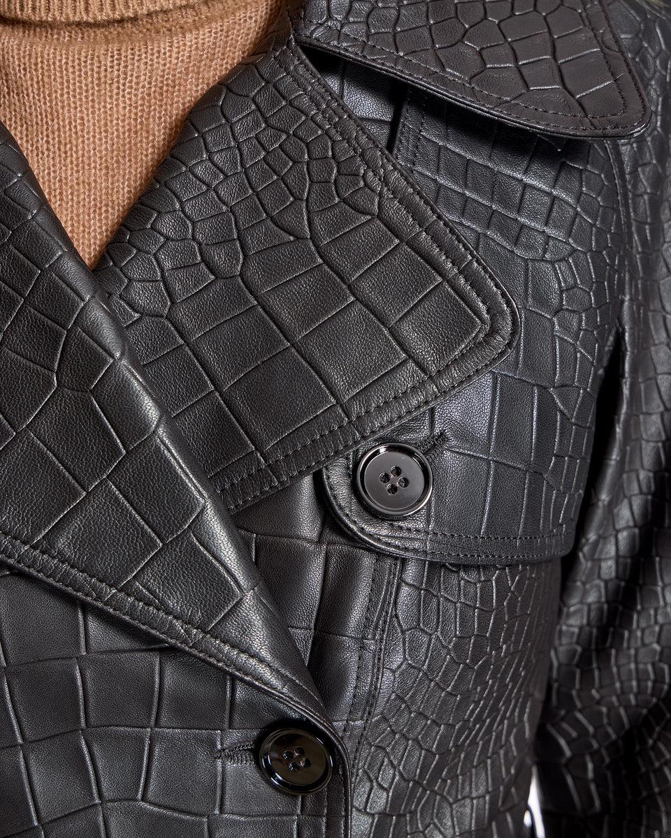 Croc Stamped Leather Trench Coat- Maximilian Product Image