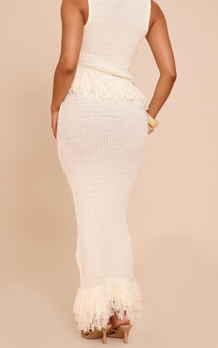 Petite Cream Fringe Edge Knit Maxi Skirt Product Image