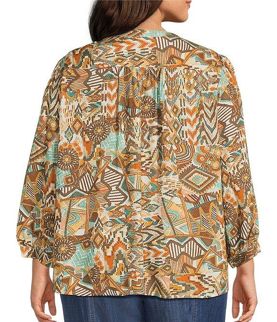 Nurture Plus Size 3/4 Sleeve Pintucked Yoke Blouse Product Image