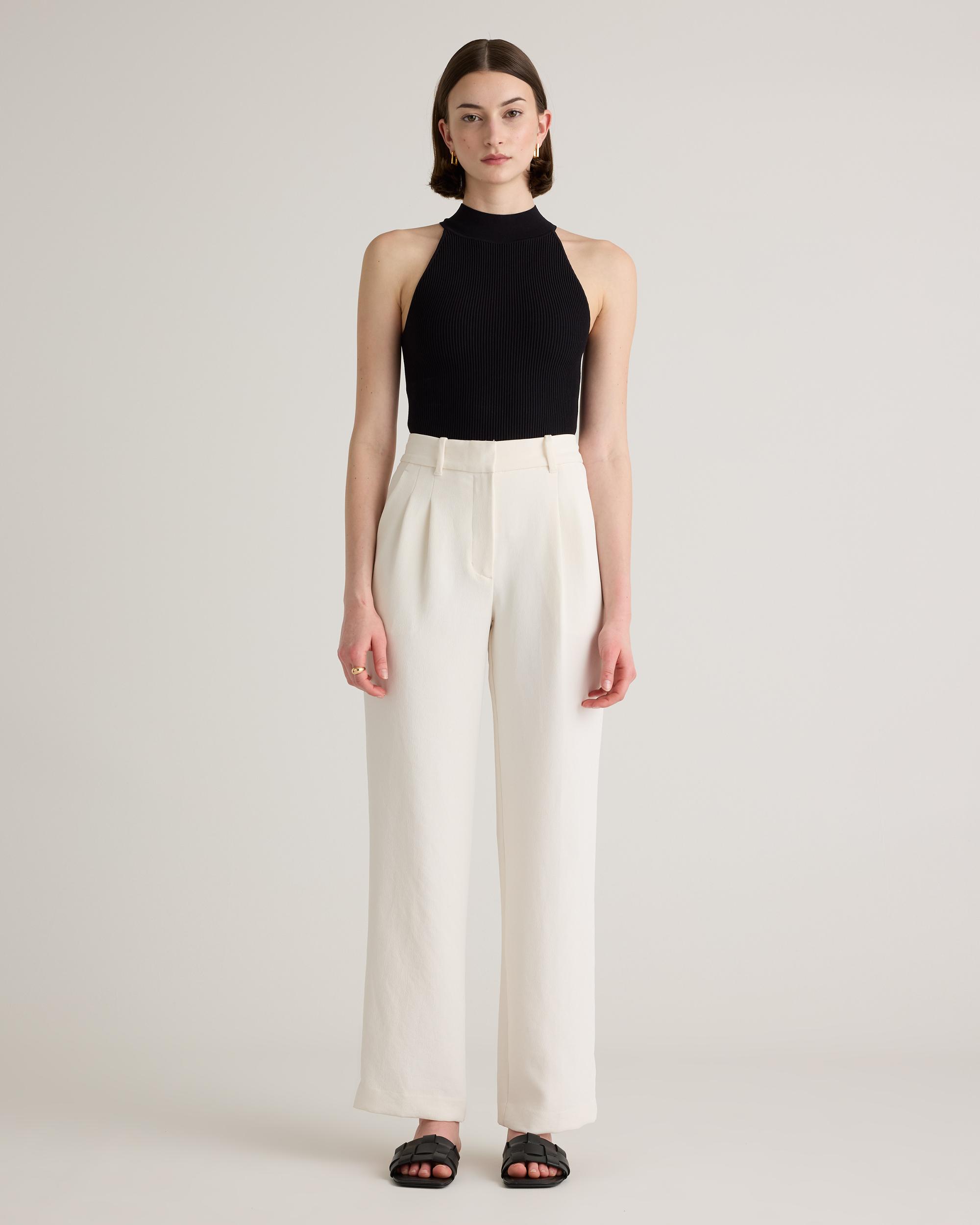 Quince | Women's Cropped High Neck Ribbed Knit Tank Top Recycled nylon/polyester/spandex Product Image