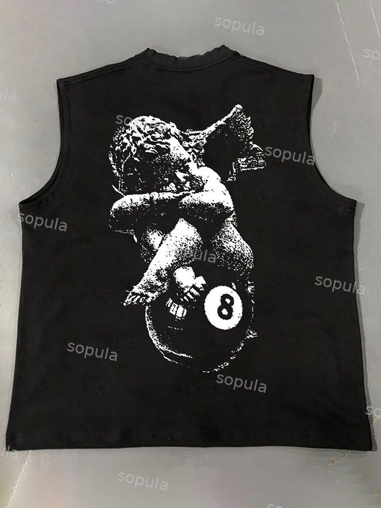Men's Short Sleeve Angel Print No 8 Cotton Tank Top Product Image