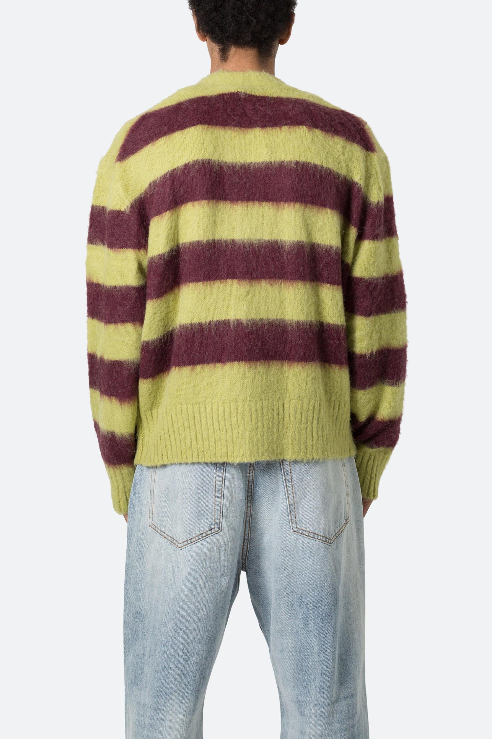 Striped Mohair Cardigan Sweater - Green/Brown Product Image