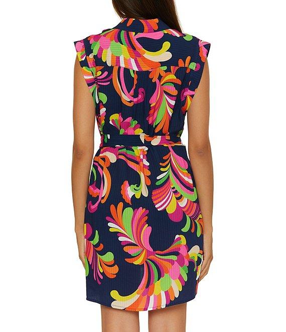 Trina Turk Poolside Swirl Texture Woven Button Front Shirt Dress Swim Cover-Up Product Image