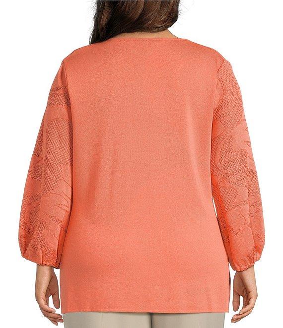 Ming Wang Plus Size Tonal Texture Knit V-Neck Bracelet Sleeve Top Product Image