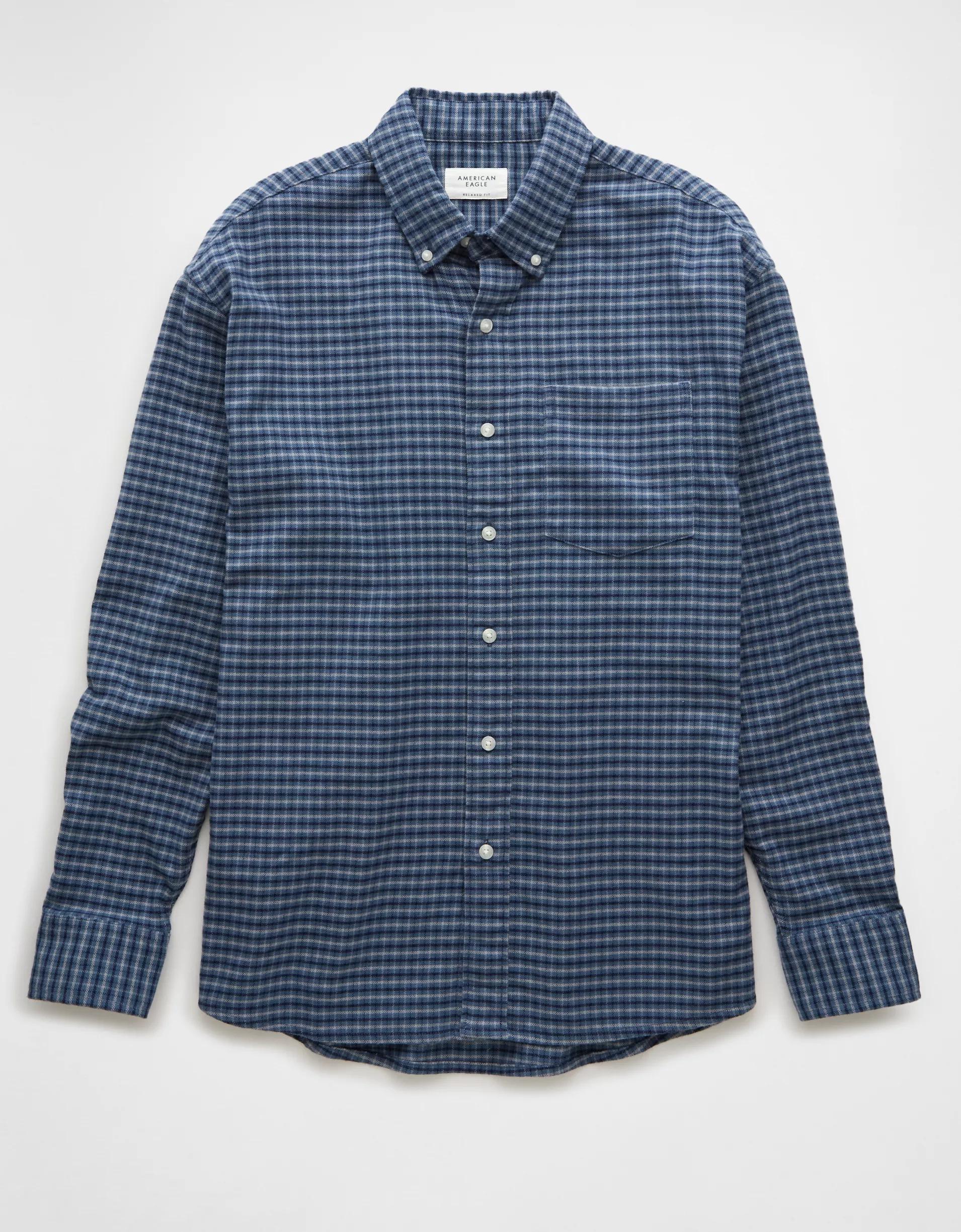 AE Everyday Plaid Flannel Button-Up Shirt Product Image