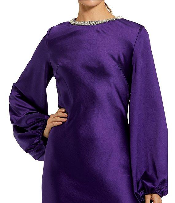 Mac Duggal Crew Neck Long Sleeve Crystal Detail Dress Product Image