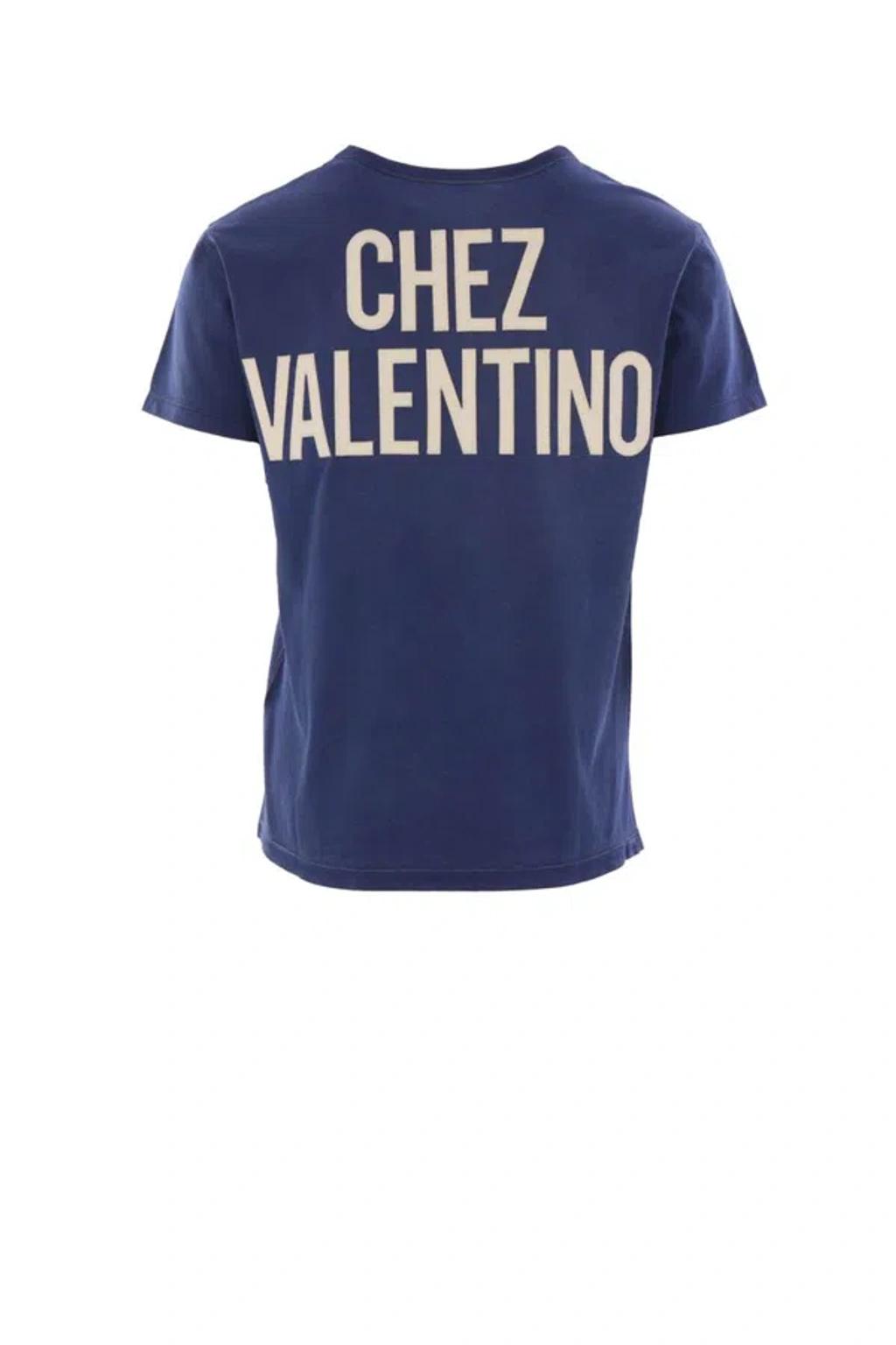 VALENTINO Garavani Navy Cotton T-shirt In Blue Product Image