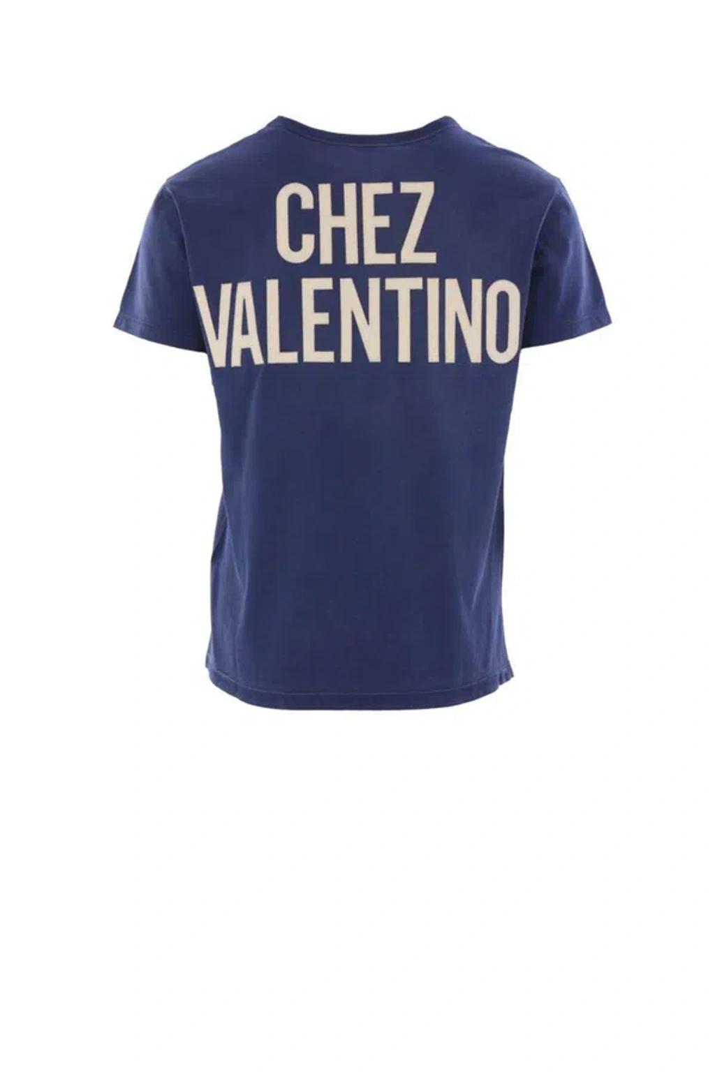 VALENTINO Garavani Navy Cotton T-shirt In Blue Product Image