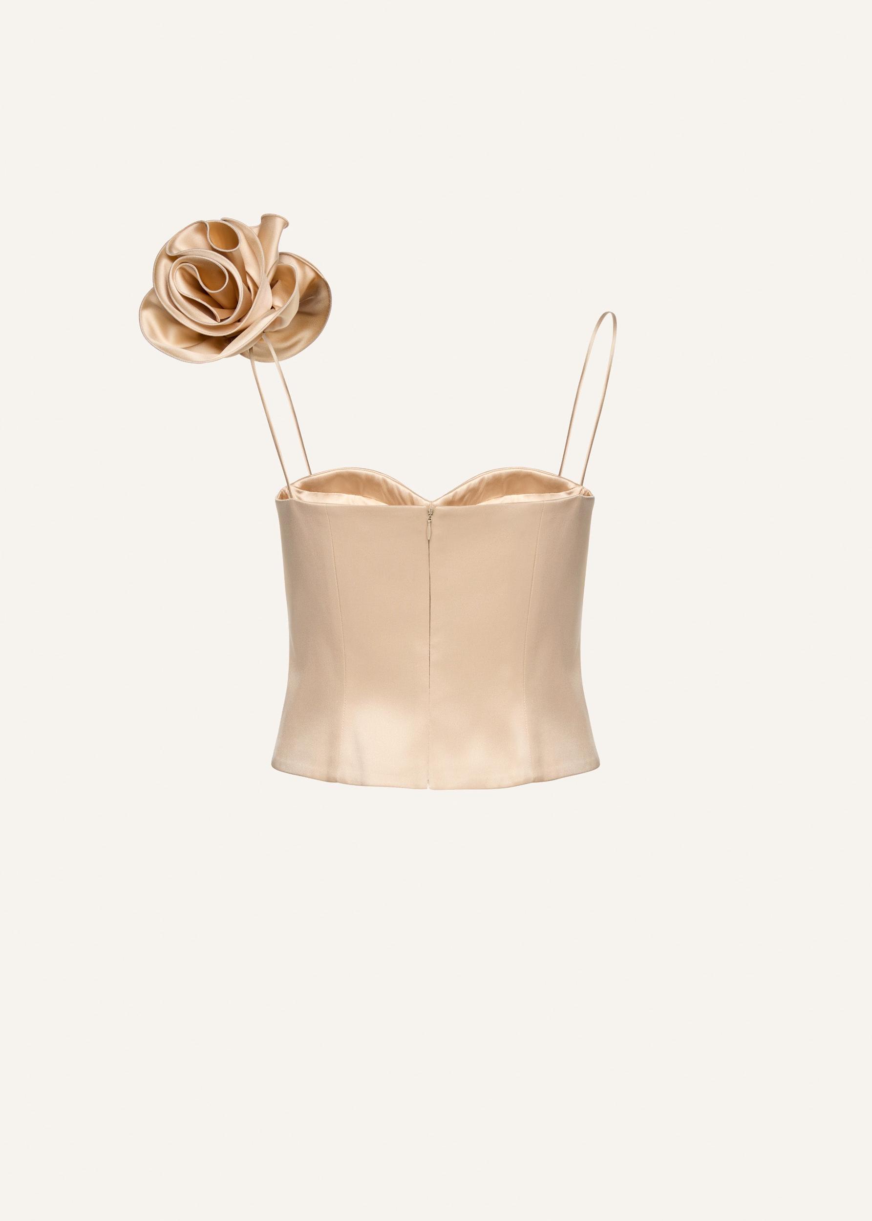 Flower appliqué silk tank in beige Product Image