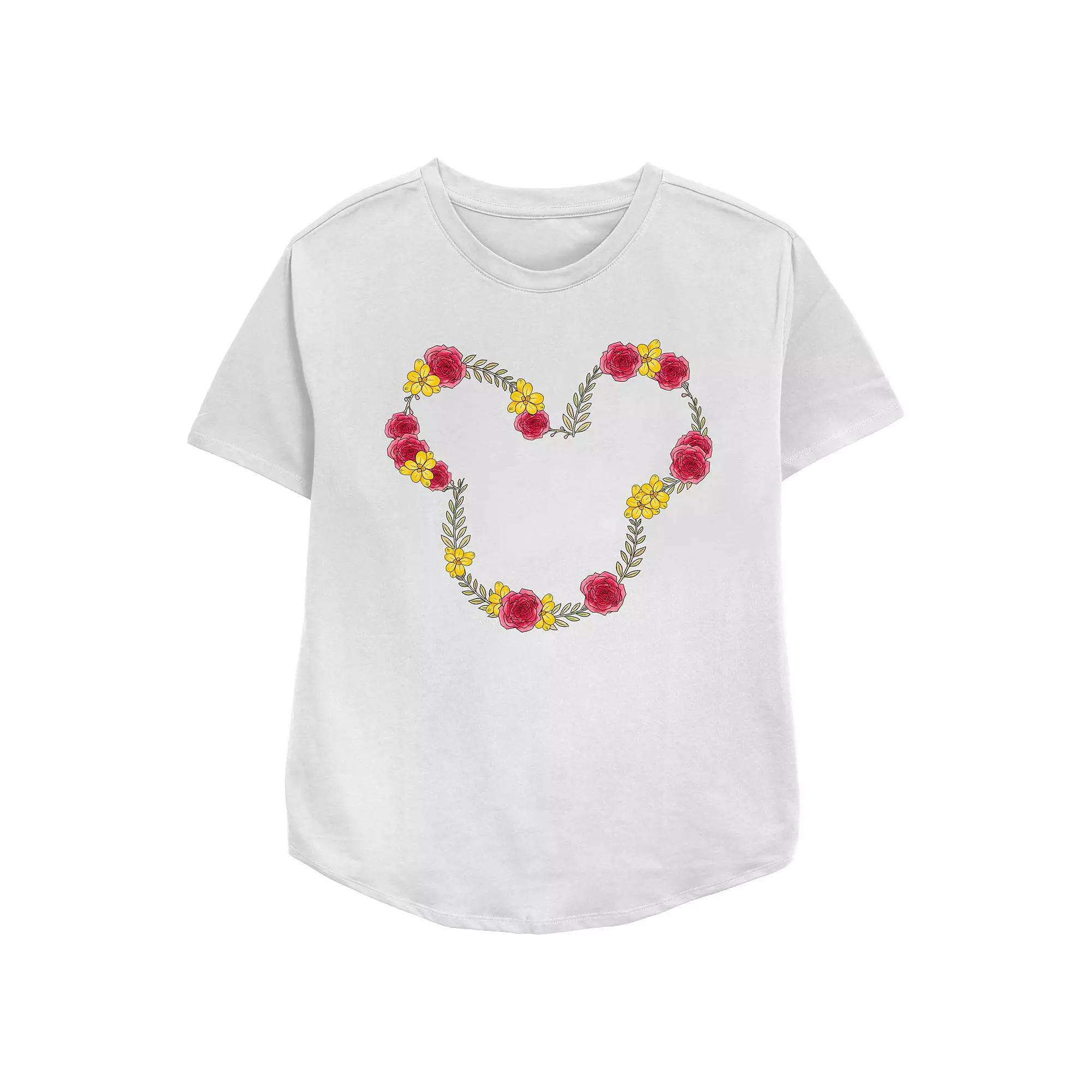 Disney's Mickey Mouse June Floral Wreath Women's Relaxed Fit Graphic Tee,  Product Image