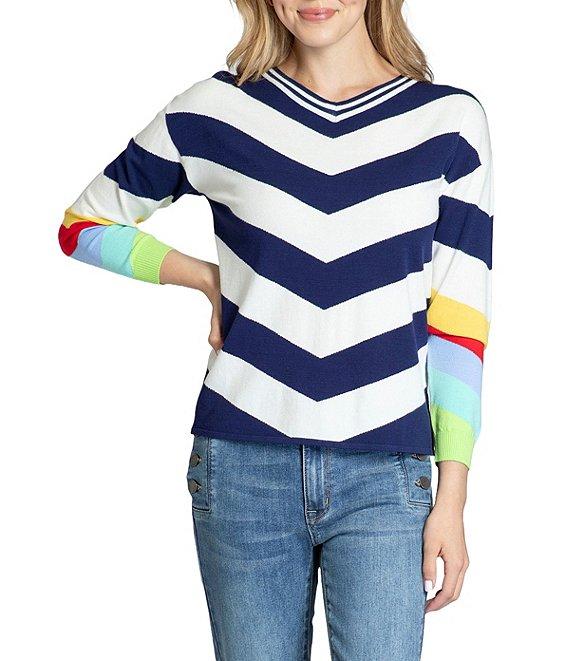 APNY Chevron V-Neck Long Sleeve Rainbow Cuff Top Product Image