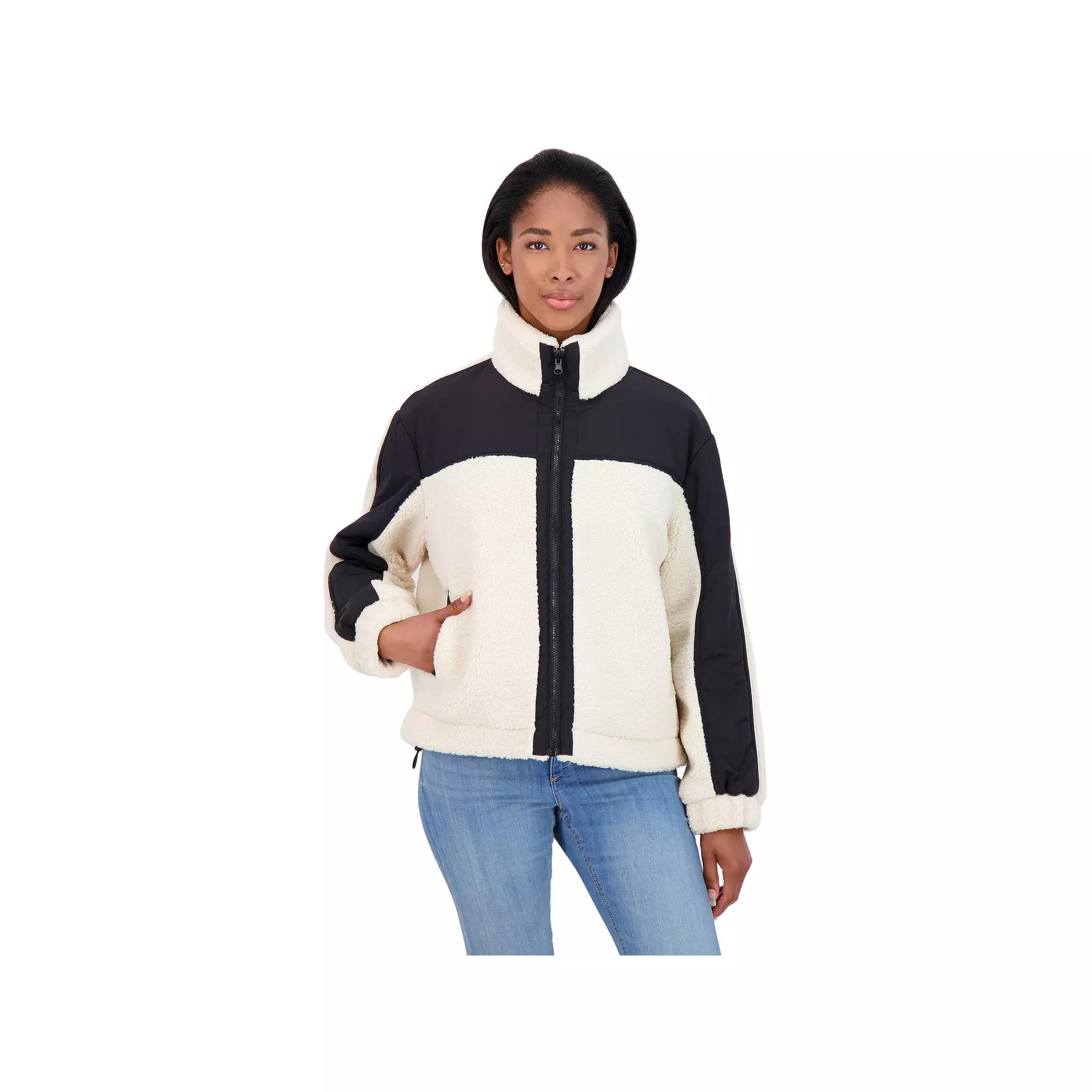 Juniors' Sebby Reversible Mixed Media Sherpa Jacket, Women's, Size: Medium, Cream Black Product Image