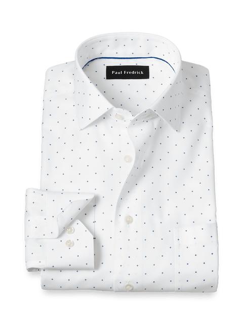 Comfort Stretch Non-Iron Geometric Dress Shirt - White/blue Product Image