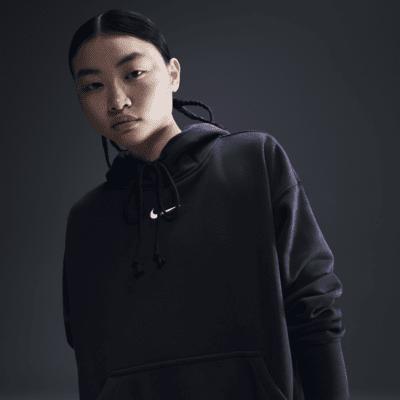 Nike Womens Nike Phoenix Fleece OS Pullover Hoodie - Womens Black/White Product Image