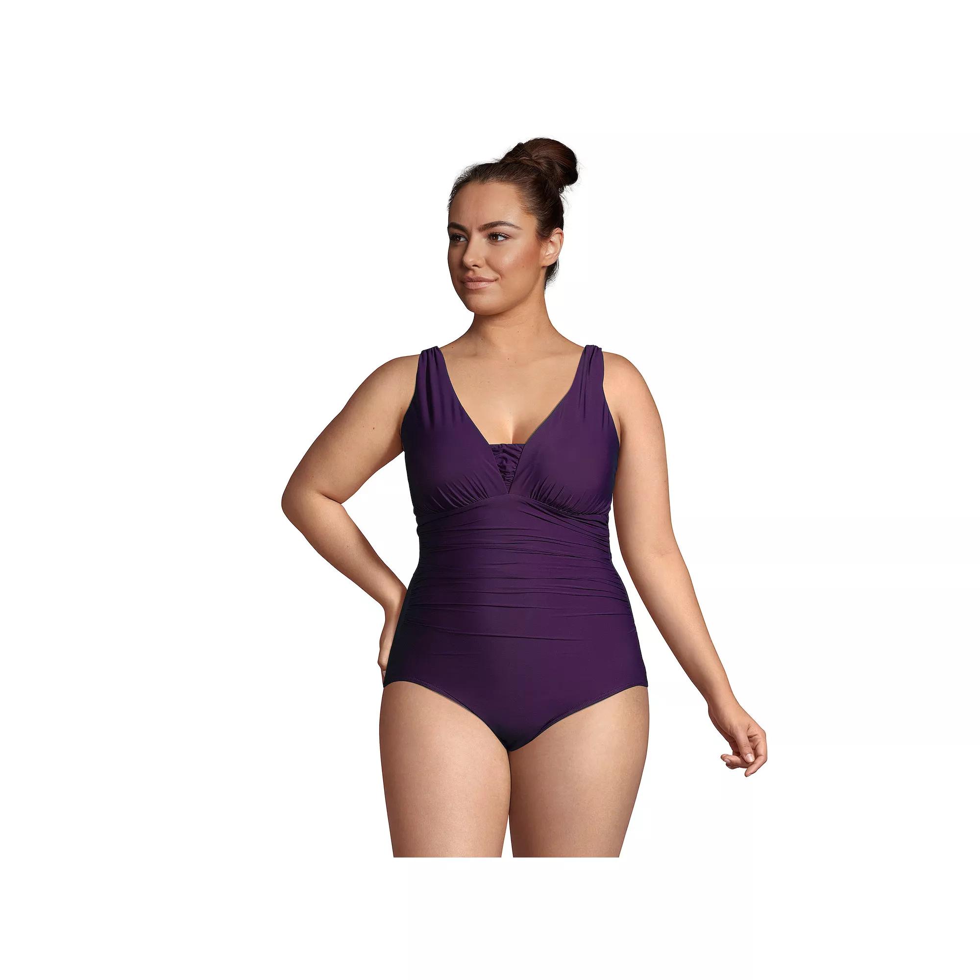 Plus Size Lands' End Grecian Slendersuit Tummy Control One-Piece Swimsuit, Women's, Size: 22 W, Blackberry Product Image