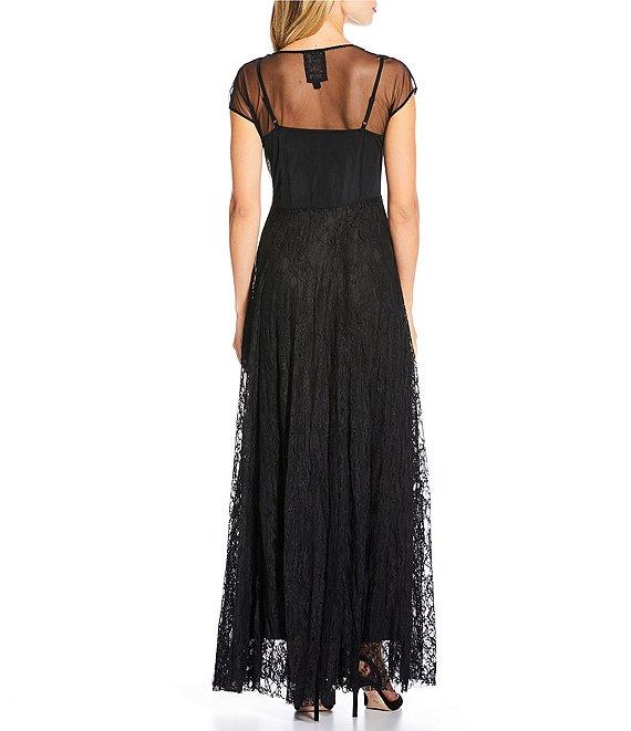 JOHNNY WAS Mertina Floral Embroidered Mesh Lace V-Neck Cap Sleeve A-Line Maxi Dress Product Image