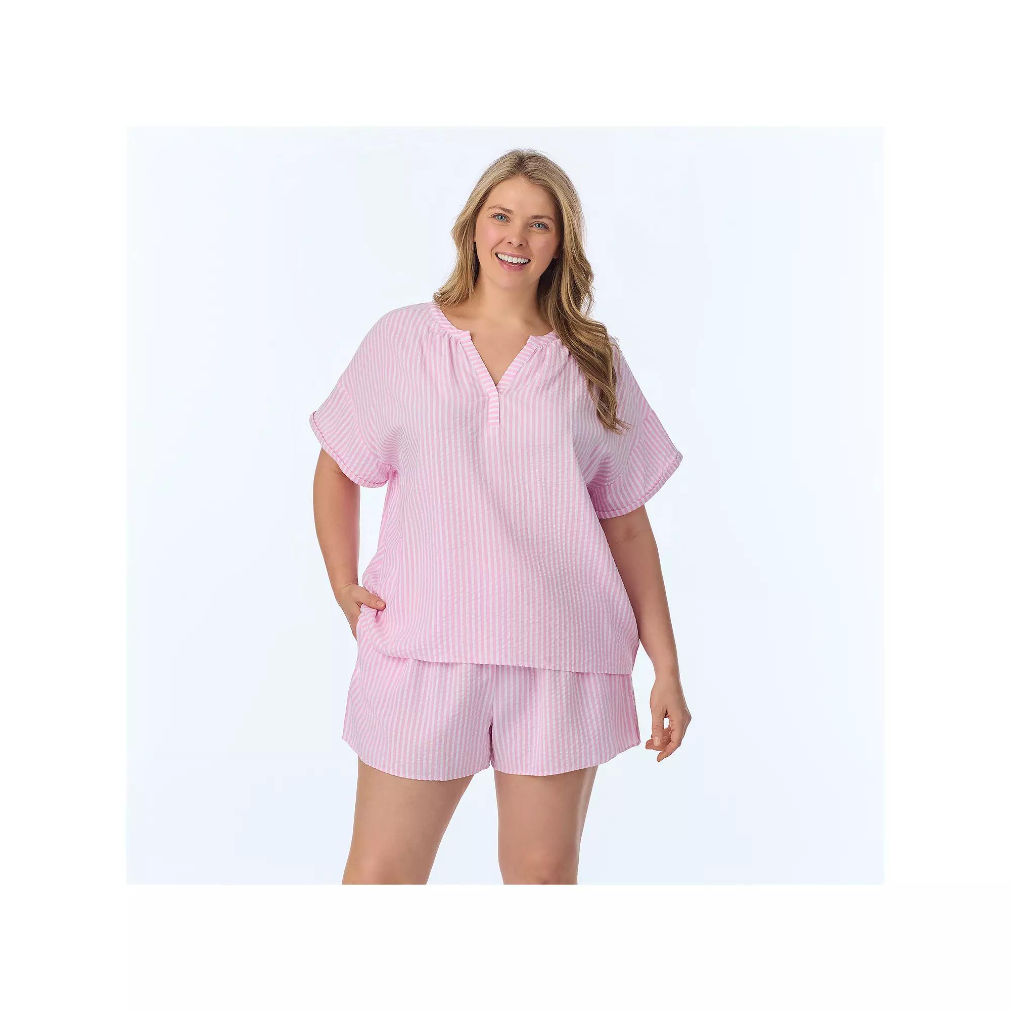 Plus Size Draper James 2-Piece Seersucker Short Sleeve Pajama Top & Pajama Shorts Set, Women's, Size: 3XL, Pink Stripe Product Image