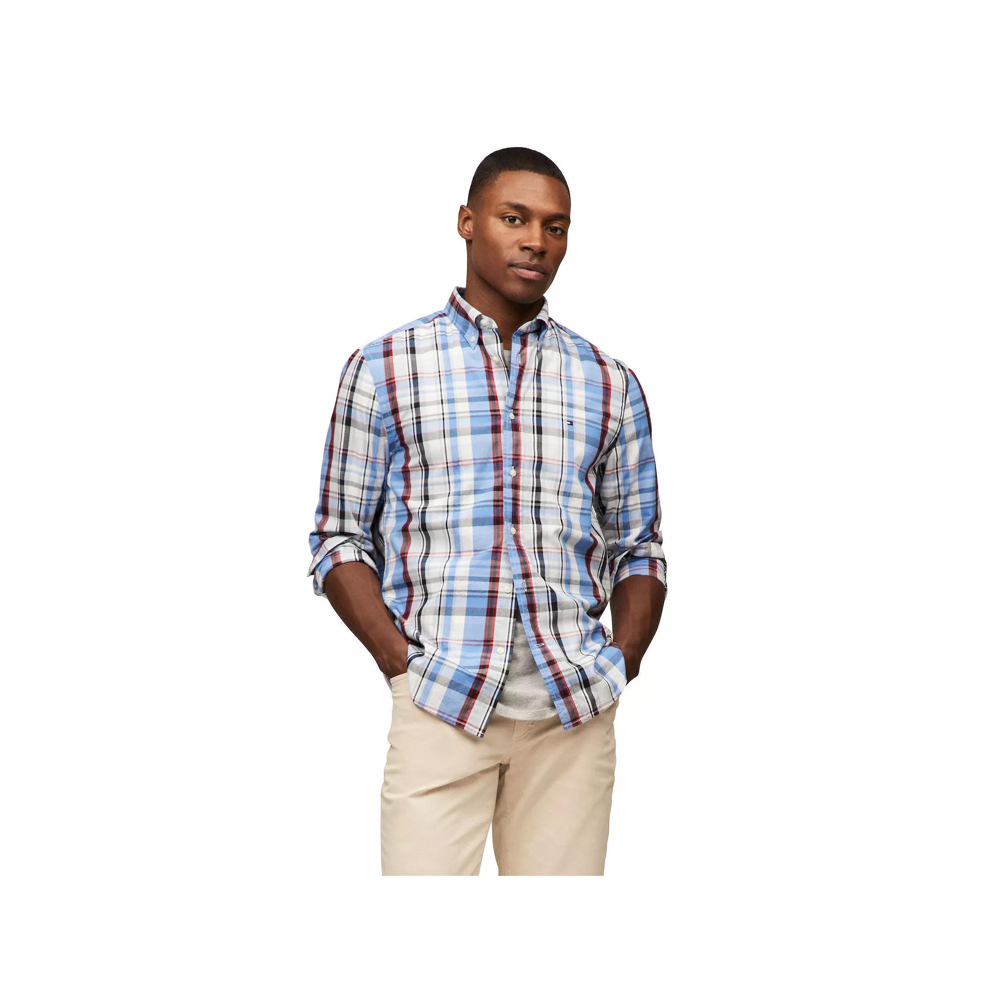 Men's Tommy Hilfiger Long Sleeve Check Flex Poplin Shirt,  Product Image