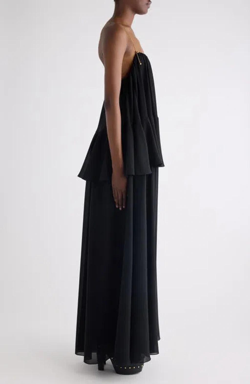 CHLOÉ Open-back Embellished Tiered Silk-georgette Maxi Dress In Black Product Image