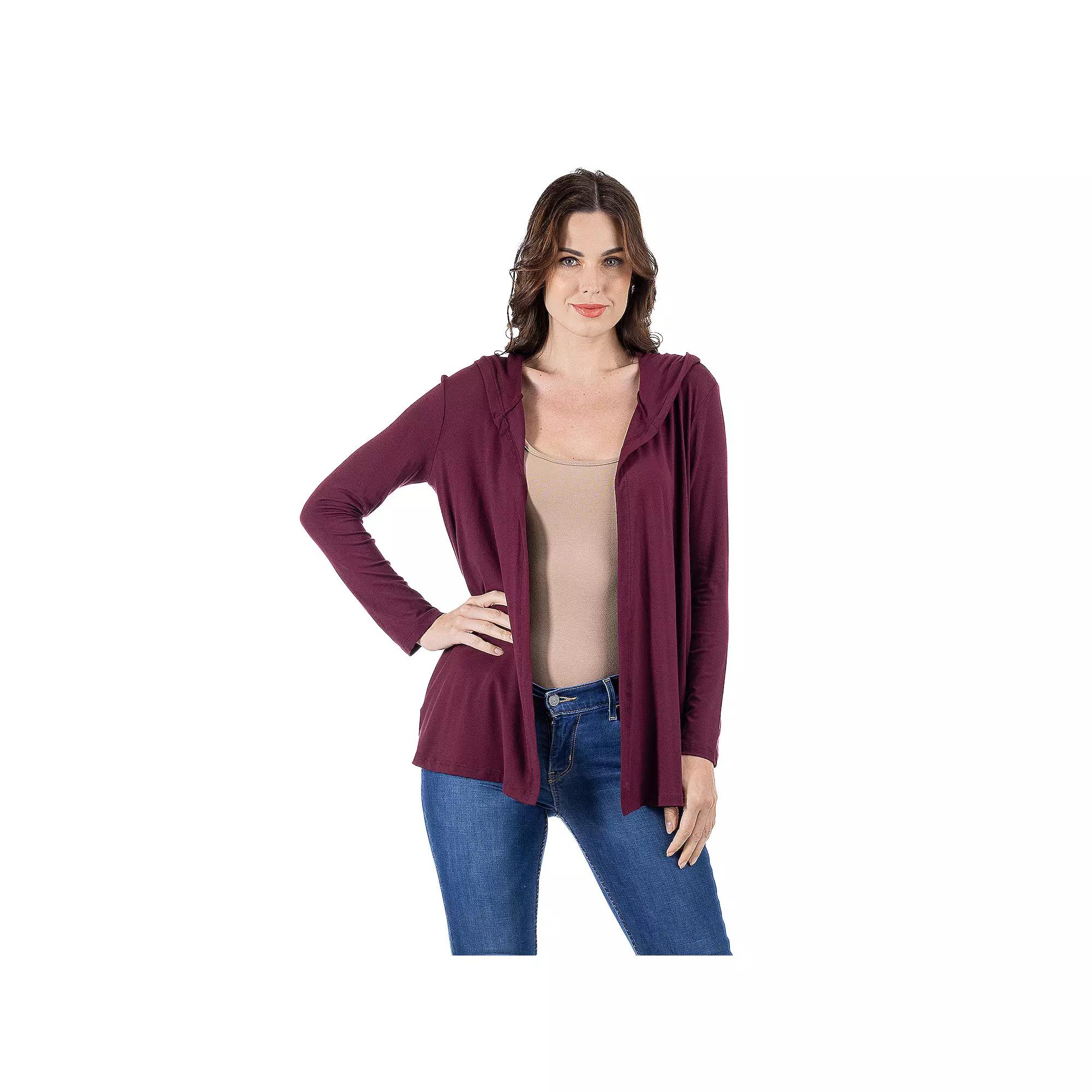 Women's 24Seven Comfort Apparel Open Front Lightweight Hooded Cardigan,  Product Image