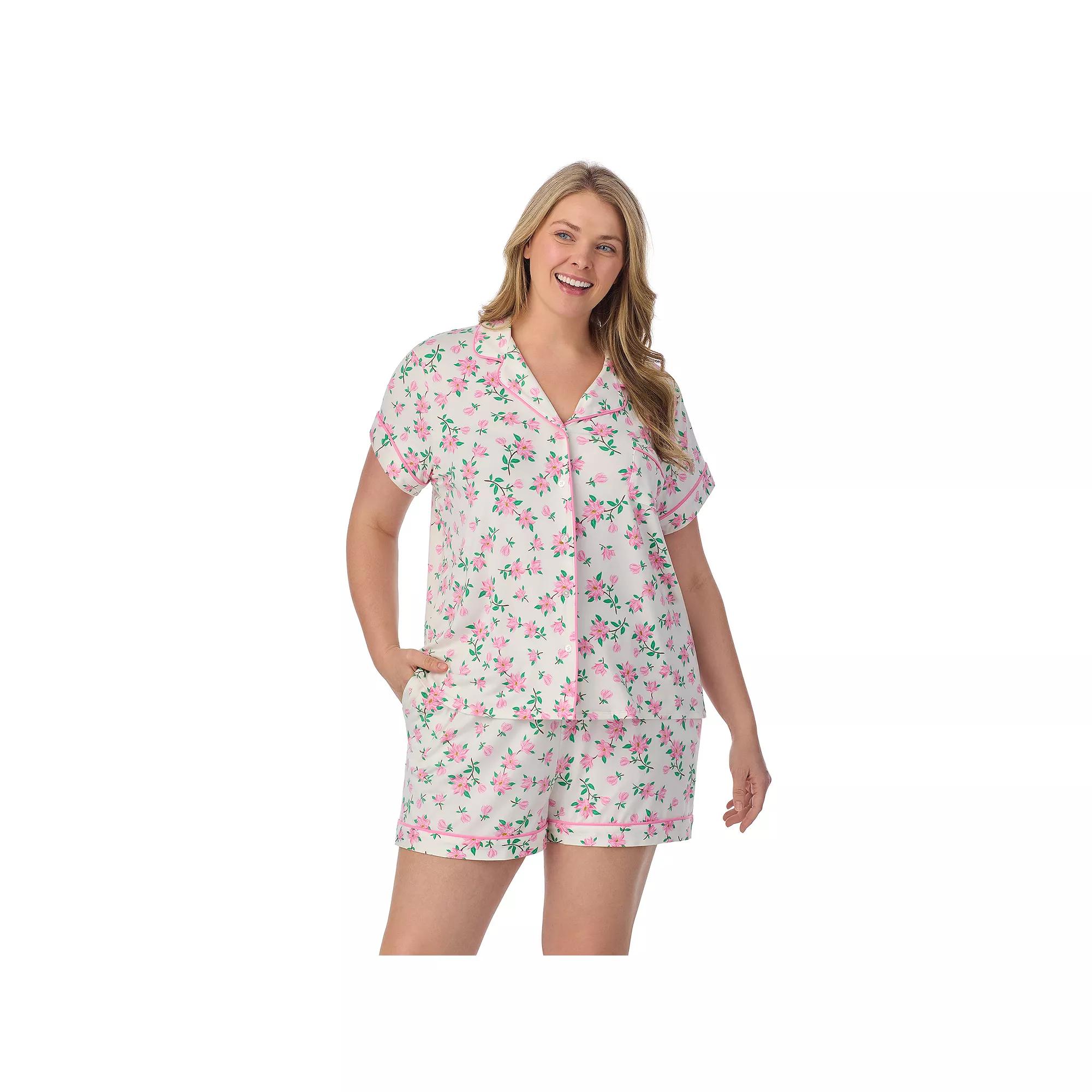 Plus Size Draper James 2-Piece Printed Cozy Short Sleeve Notch Collar Pajama Top & Pajama Shorts Set, Women's, Size: 1XL, Antique White Magnolia Product Image