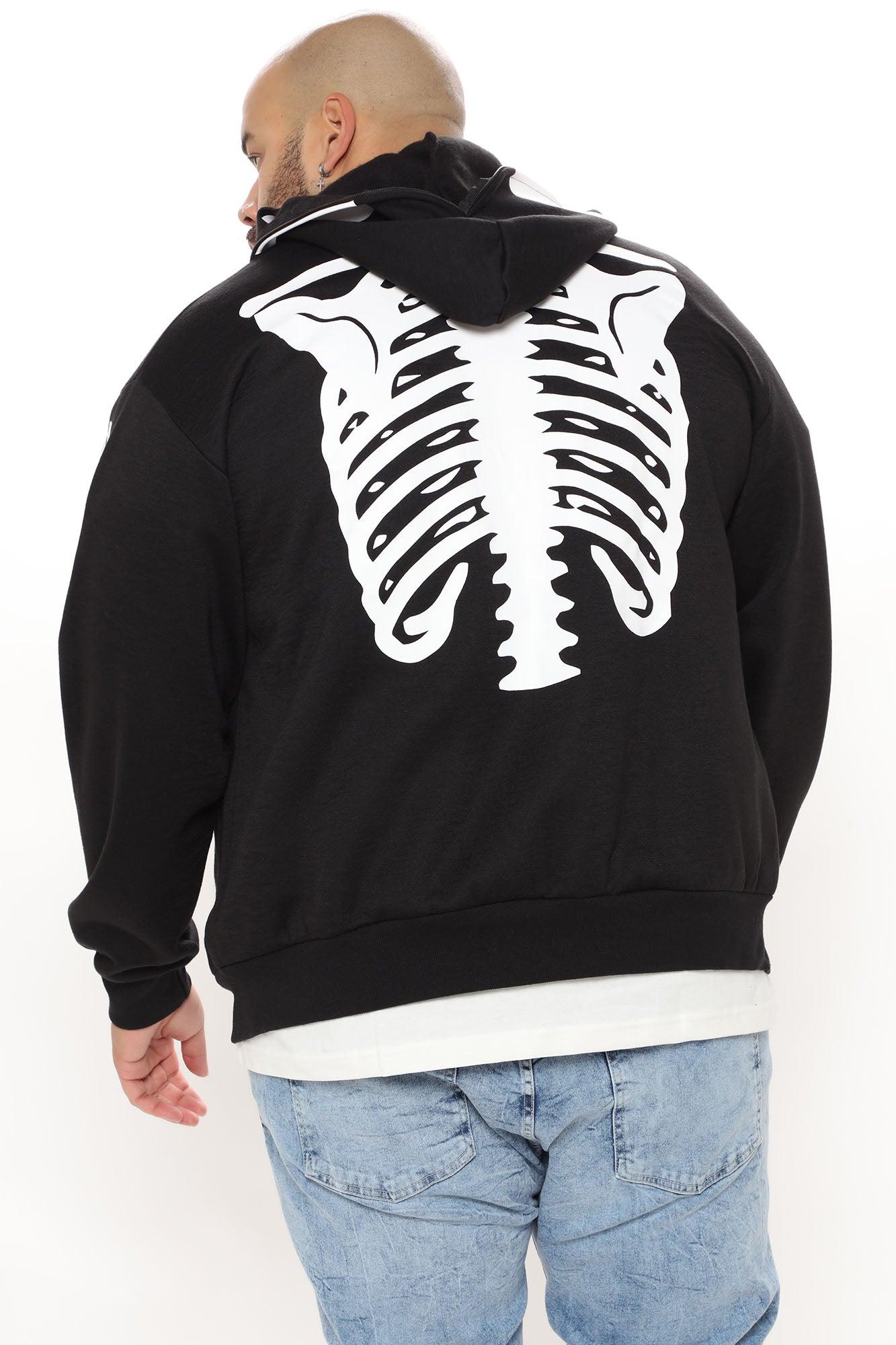 Skull Body Zip Up Hoodie - Black Product Image