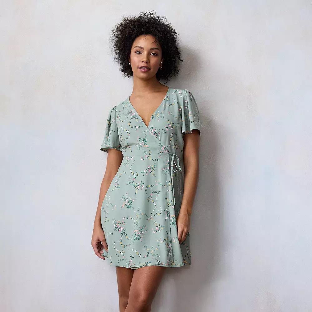 Petite LC Lauren Conrad Modern Wrap Mini Dress, Women's, Size: XS Petite, Green Fleurs Astrid Product Image