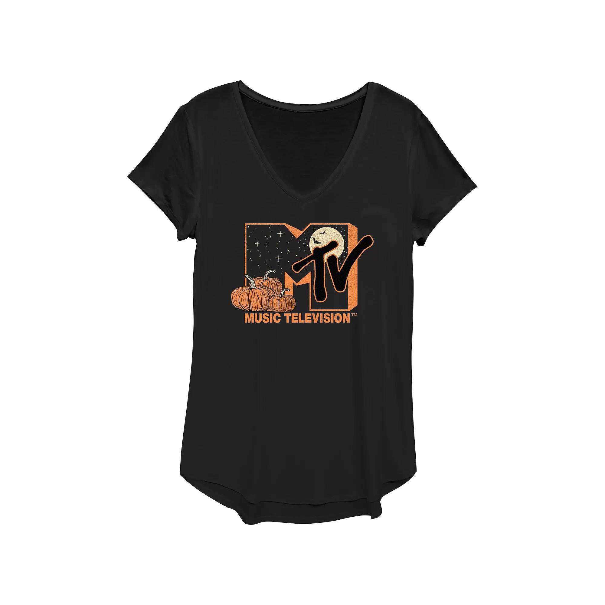 Juniors' MTV Pumpkin Patch Logo V-Neck Graphic Tee, Women's,  Product Image