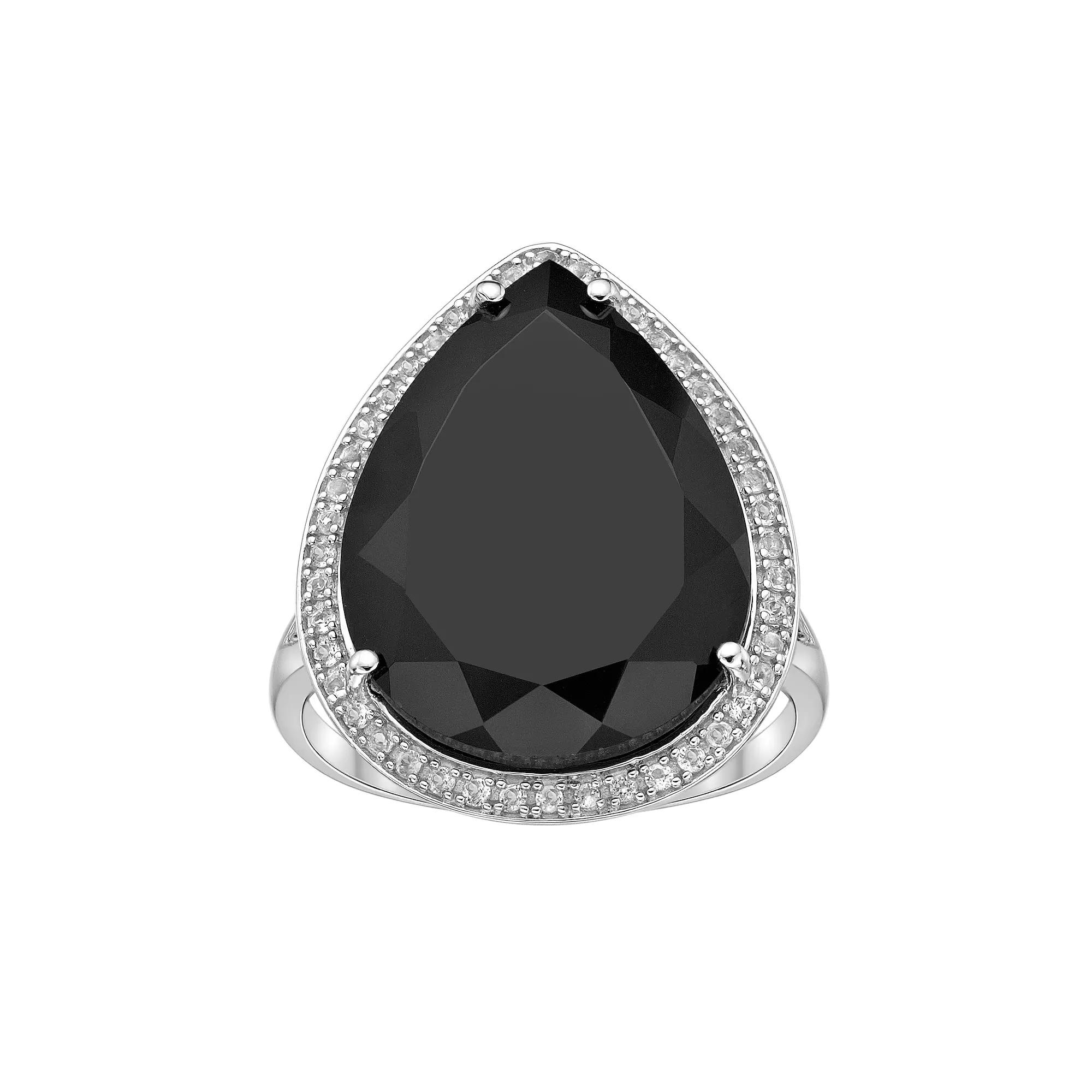 Gemminded Sterling Silver Black Onyx & White Topaz Pear-Shaped Ring, Women's, Size: 8 Product Image